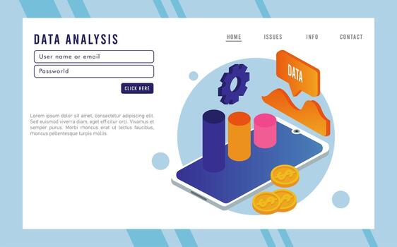 tecnología de análisis de datos con teléfono inteligente y estadísticas vector