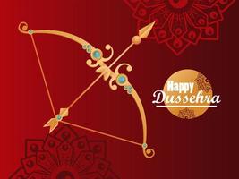 happy dussehra celebration card with golden arch vector