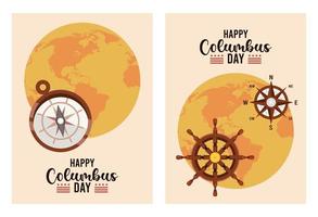 happy columbus day celebration with earth planets and letterings vector