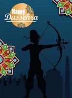 happy dussehra celebration card with god rama shadow and mandala vector