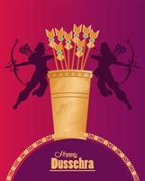 happy dussehra celebration card with gods ramma shadows and arrows bag vector