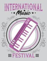 international music festival poster with piano in gray background vector