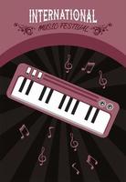 cartel del festival internacional de música con piano en fondo negro vector