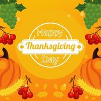 happy thanksgiving day poster with fresh fruits and lettering circular frame vector