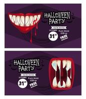 cartel de celebración de fiesta de terror de halloween con bocas malvadas vector