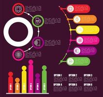 Plantilla de infografía con estadísticas en fondo morado. vector