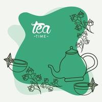 cartel de letras de la hora del té con tetera y tazas