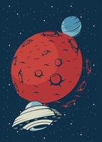 ufo and mars in poster vintage style vector