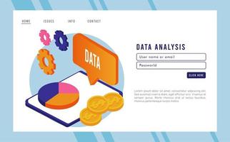 data analysis tech with tablet device and statistics pie vector