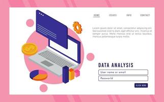 data analysis technology with laptop computer and webpage template vector