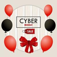 cyber monday holiday poster with red and black colors balloons helium in wooden background vector