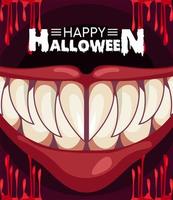 happy halloween horror celebration poster with monster mouth and blood vector