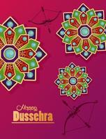 happy dussehra celebration card with archs and mandalas vector