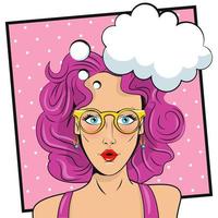 beautiful woman with pink hair and expression cloud pop art style vector