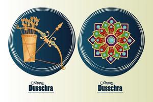 happy dussehra celebration card with arch and mandala frames vector