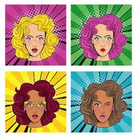 group of beautiful girls with colors hairs characters pop art style vector