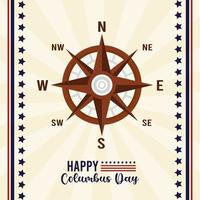 happy columbus day celebration with compass guide and lettering vector
