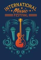 cartel del festival internacional de música con guitarra eléctrica y micrófonos vector