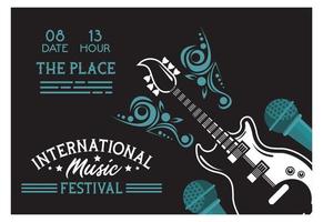 international music festival poster with electric guitar and microphones vector