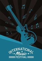 international music festival poster with electric guitar and notes