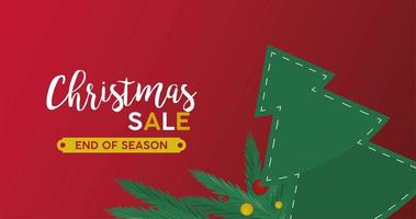 merry christmas sale lettering with pine tree and leafs vector