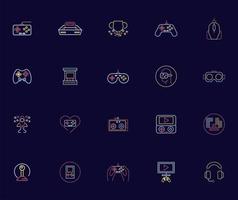 paquete de veinte iconos de estilo neón de videojuegos vector