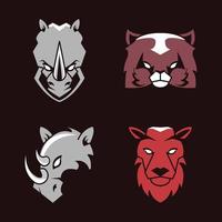 Paquete de cuatro cabezas iconos de emblemas de animales en fondo negro vector