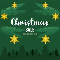 merry christmas sale lettering with stars in forest scene vector
