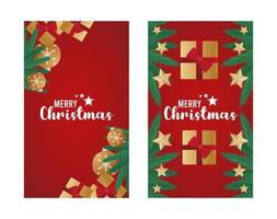 happy merry christmas letterings red cards with golden gifts