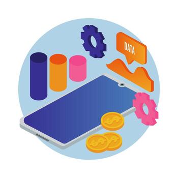 data analysis technology with smartphone device and statistics vector