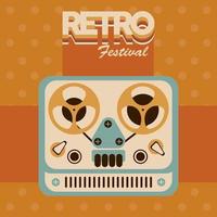retro festival lettering poster with video tape projector vector