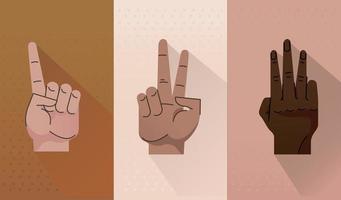 bundle of three hands humans symbols gestures icons vector