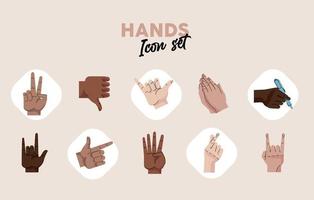 bundle of hands humans symbols gestures icons and lettering vector