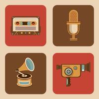 bundle of four retro set icons vector