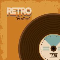 retro festival lettering poster with vinyl disc vector