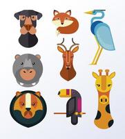 paquete de ocho animales establecer iconos vector