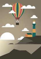 seascape with lighthouse and balloon air hot aventure travel landscape scene vector