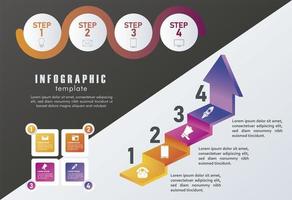 Estadísticas infografías pasos con flechas hacia arriba en fondo gris y negro vector