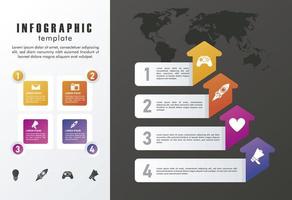 statistics infographics steps with arrows and squares in gray and black background vector