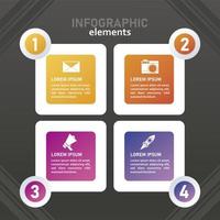 statistics infographics steps with numbers and squares in black background vector