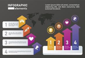 statistics infographics steps with arrows up in black background vector