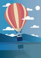 balloon air hot traveling in lake aventure landscape scene vector