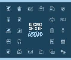 bundle of twenty four business techno set icons and lettering vector