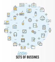 bundle of business techno set icons around and lettering vector