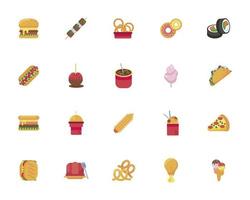 bundle of twenty street fast food set icons vector