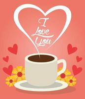 feliz dia de san valentin tarjeta con taza de cafe vector
