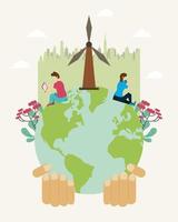 Salva la campaña de la naturaleza con personas y planeta mundial. vector