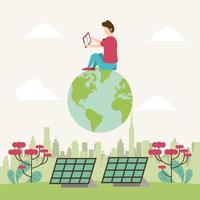 save the nature campaign with man and world planet vector