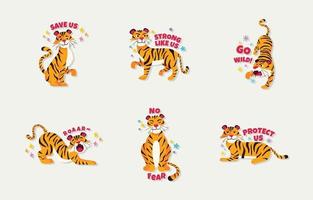 Save and Protect Tiger Sticker Set vector