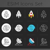 Astronautic dark theme icons set vector